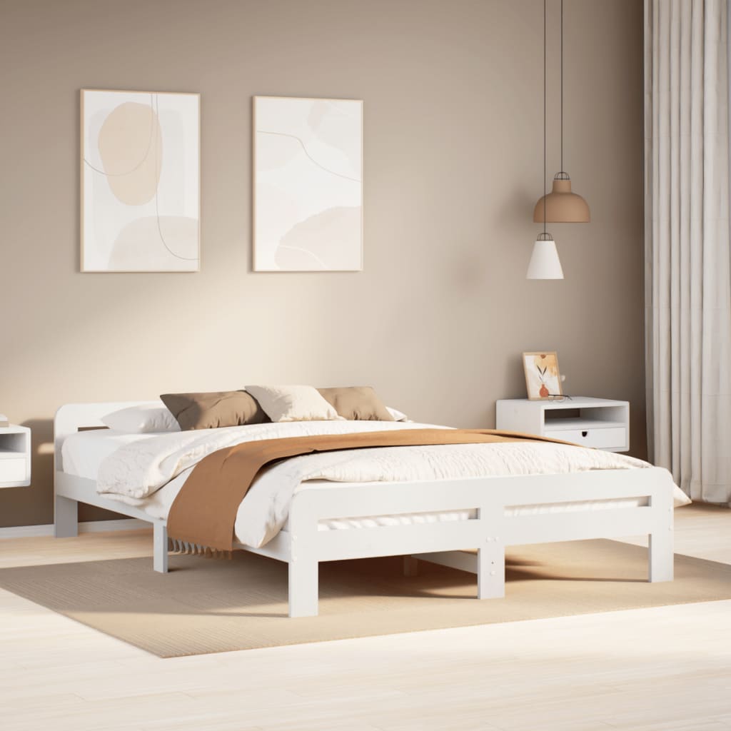 Solid Wood Bed Frame Without Mattress White 140x200 Cm Pine Wood