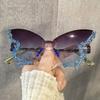 Butterfly-shaped Decorative Sunglasses, Rimless Sunglasses, Women's Party and Ball Gown Style Sunglasses, Black Sunglasses