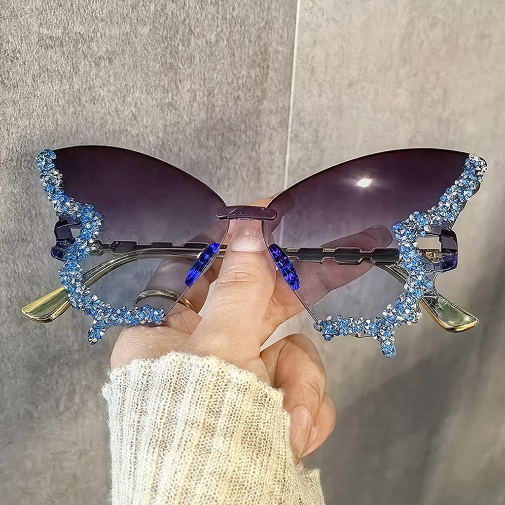 Butterfly-shaped Decorative Sunglasses, Rimless Sunglasses, Women's Party and Ball Gown Style Sunglasses, Black Sunglasses