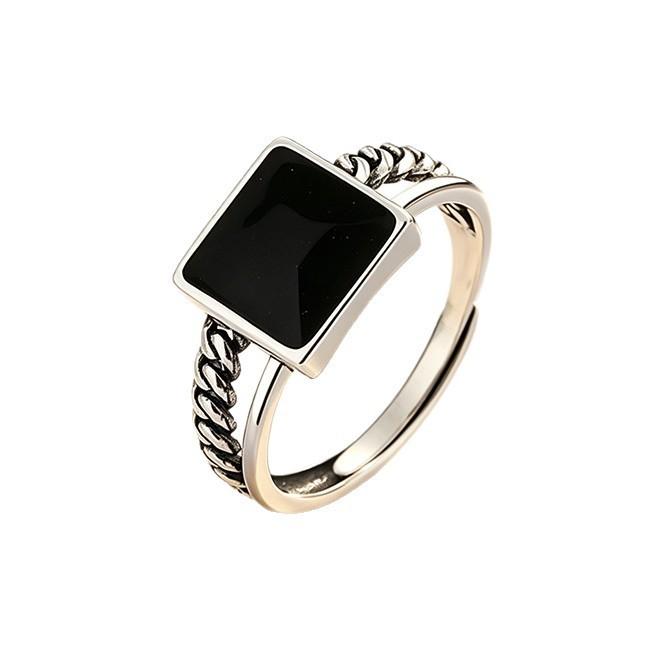 New Square Retro Simple 925 Sterling Silver Jewelry Geometric Opening Rings  02902