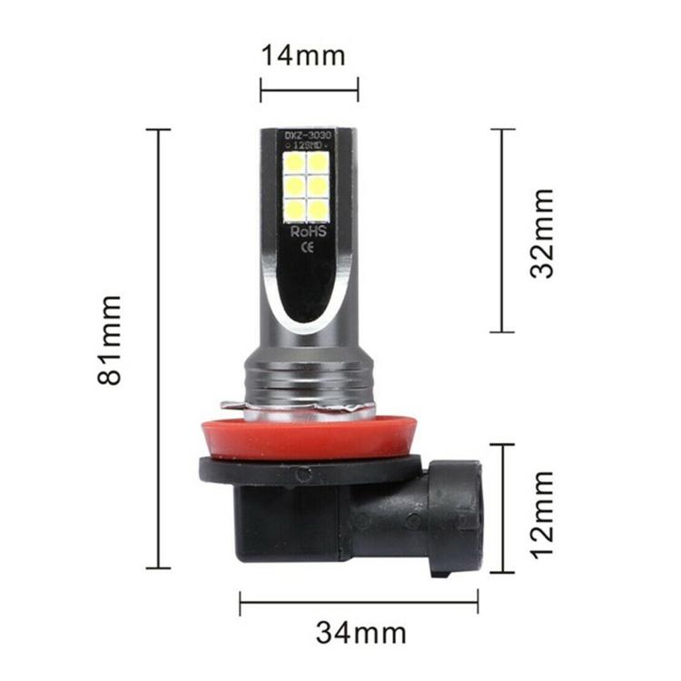 2 PCS H11 / H8 DC12V-24V / 12W / 3000K / 800LM 12LEDs SMD-3030 Auto LED Nebelscheinwerfer