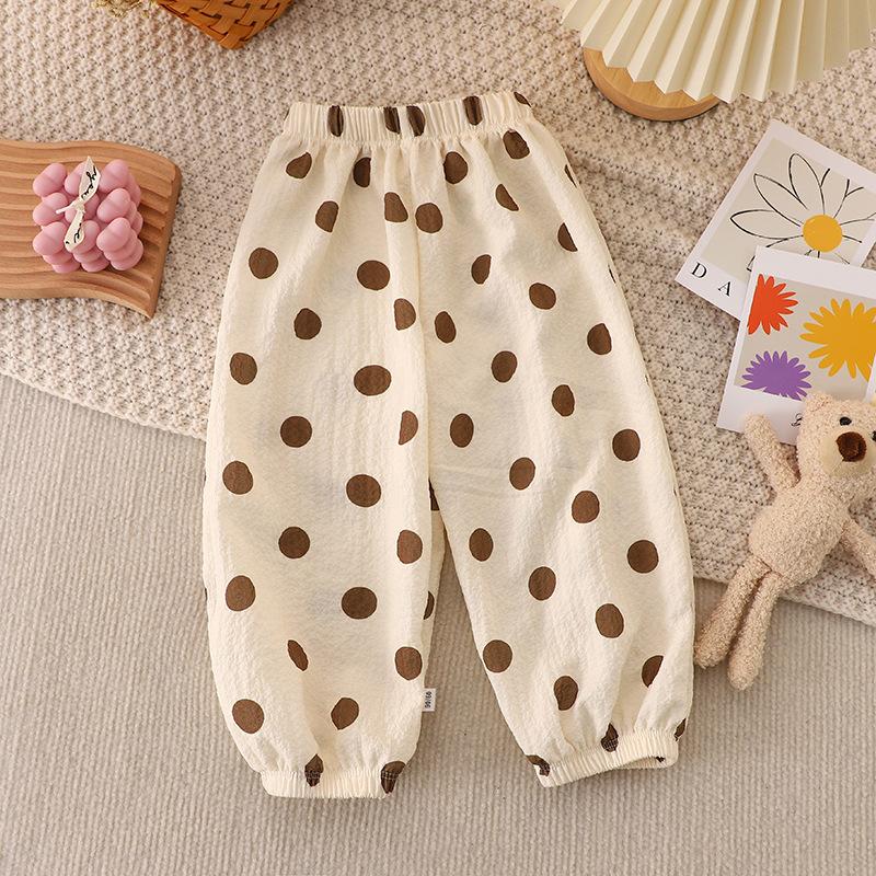 Children's Cotton Muslin Mosquito Repellent Pants Lightweight Breathable Elastic Waist and Ankles Soft Fabric for Kids Summer Wear