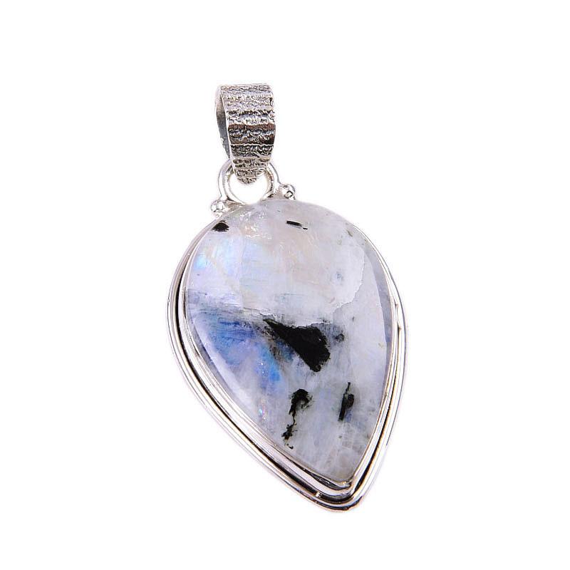 Natural Rainbow Moonstone Gemstone 925 Solid Sterling Silver Pendant 1.5" K6z86