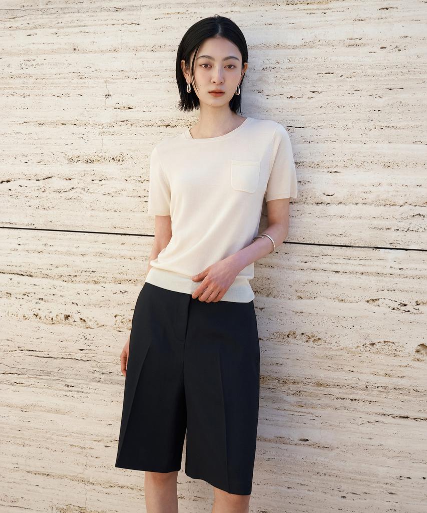 Siyajyu Sikn2188 Fluid Pocket Short Sleeve Knit_Skin Beige