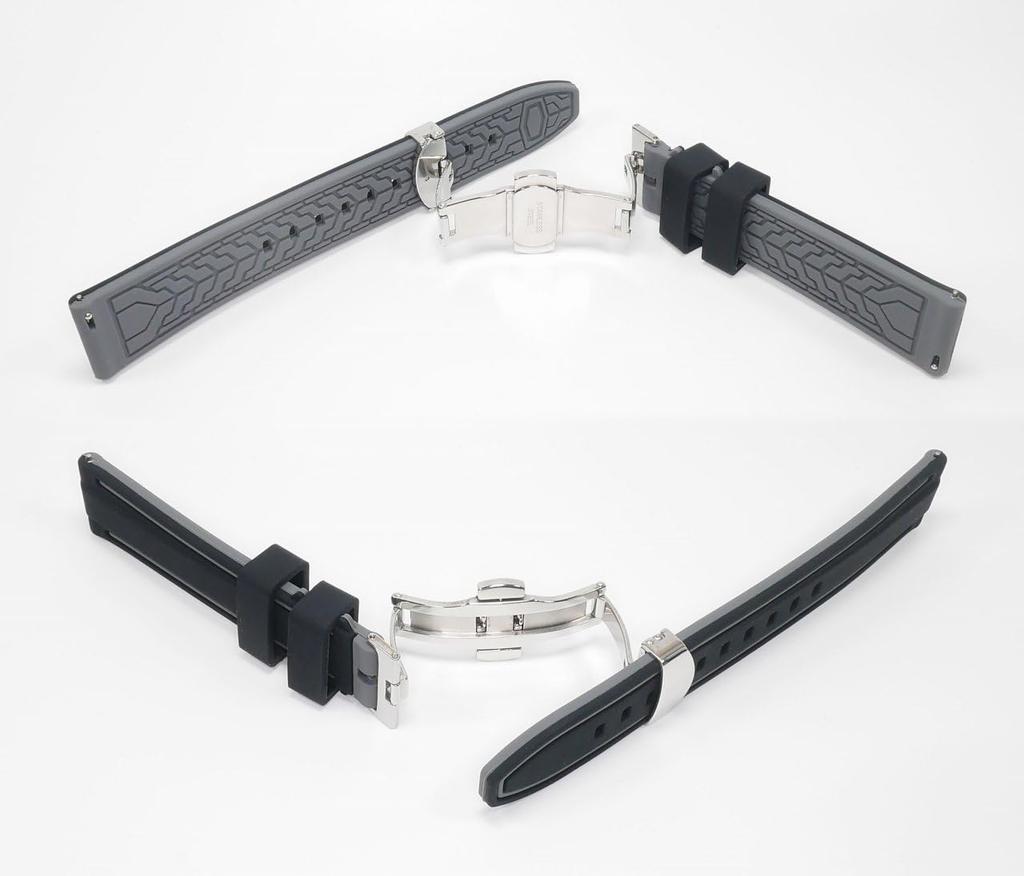 Swatch x Omega compatible rubber strap with D-buckle, double-line type (black/gray line)