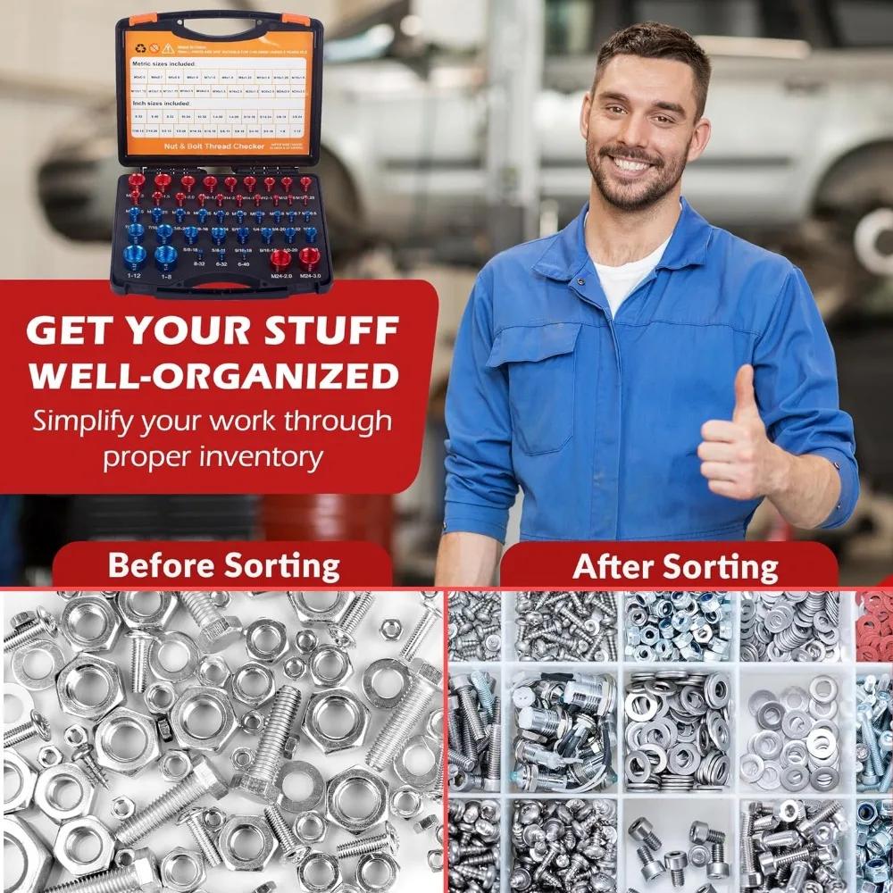 44 SZT. Sprawdzian gwintu nakrętki i śruby Miernik rozmiaru Miernik gwintu Nadaje się do wykrywania śrub ustalających lub otworów gwintowanych