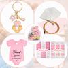 6/20Pcs Baby Foot Keychains Metal Keychain Set with Wrapping Sticker Drawstring Bag and Thank You Label For Baby Showers