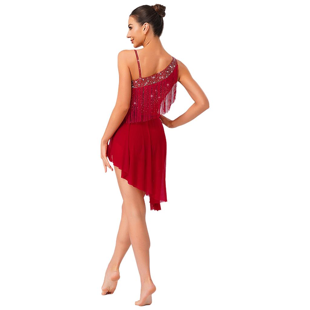 Rochie Dans Latino pentru Femei Umăr Asimetric Strălucire Strasuri Tiv Neregulat Body cu Croi Deschis