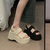 Summer  Chunky Sandals Women's Wedge Heels Slides 8CM High Heels Leather Casual Woman Beach Thick Bottom Flip Flops