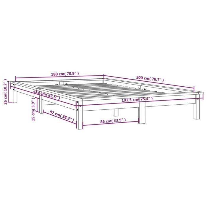 VidaXL Cadre de lit Noir 180x200 cm Bois de pin massif Super King 820560