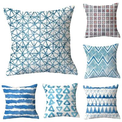 45x45cm Blue Geometric Pillowcase Living Room Sofa Office Seat Lumbar Cushion  Cover Home Decor Throw
