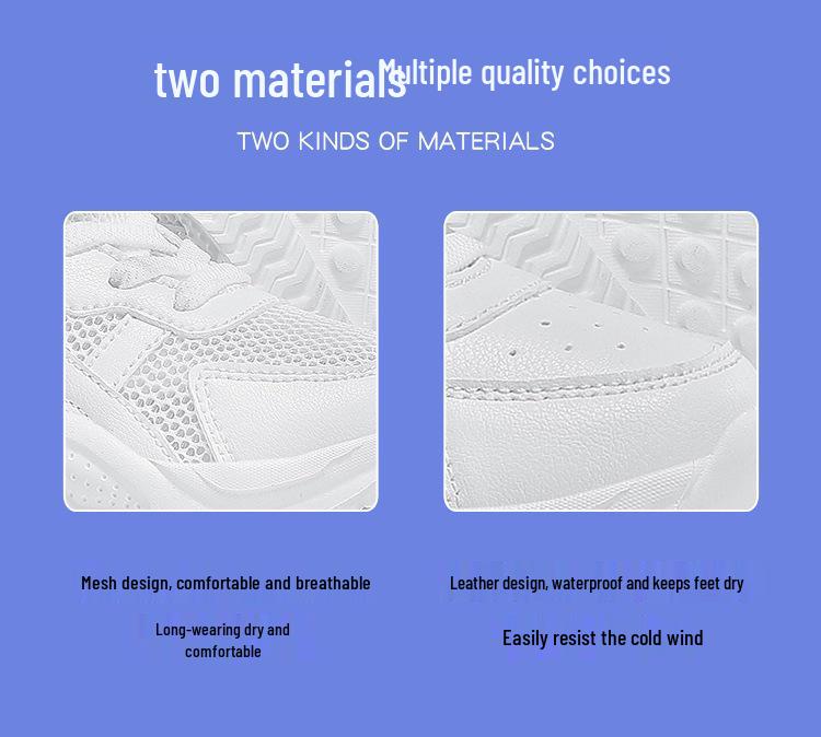 Kids' White Sports Shoes – Breathable Leather Sneakers for Boys and Girls, Ideal for Spring and Autumn Activities