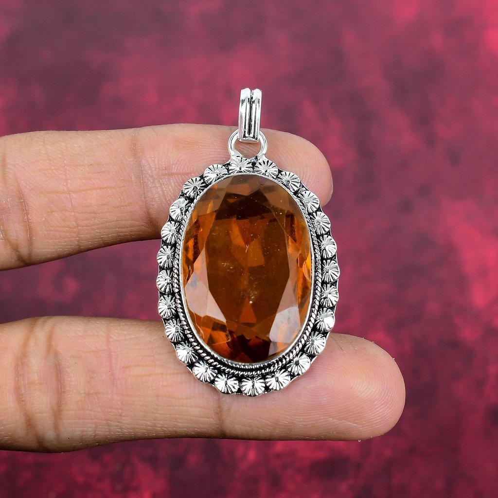 Citrin anheng, 925 Sterlingsølv edelstensmykke, Håndlaget anheng, Til Thanksgiving