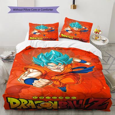 Lenjerie de pat cu model Son Goku, Set cu cuvertură, Husă de cuvertură, Față de pernă, Cadou de casă, Cadou de ziua de naștere (1 * husă de pilotă + 2 * fețe de pernă, fără miez)