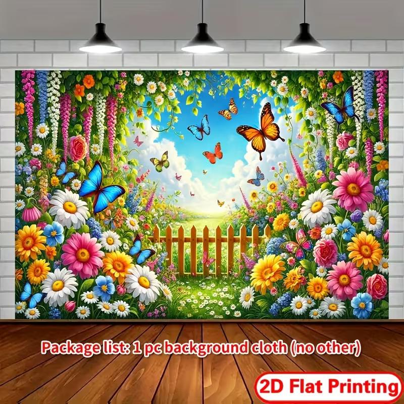 

2D Enchanted Meadow Tapestry, Vibrant Flowers & Butterflies Wall Cloth for Party 47.2x31.5inch/120*80cm