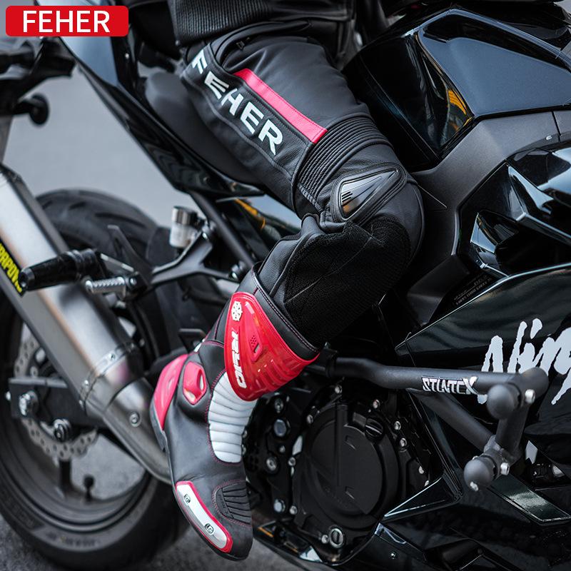 FEHER Spodnie motocyklowe - Odporne na upadki, Odporna na ścieranie skóra, Wodoodporne, Ciepła skóra bydlęca Ochrona zimowa.
