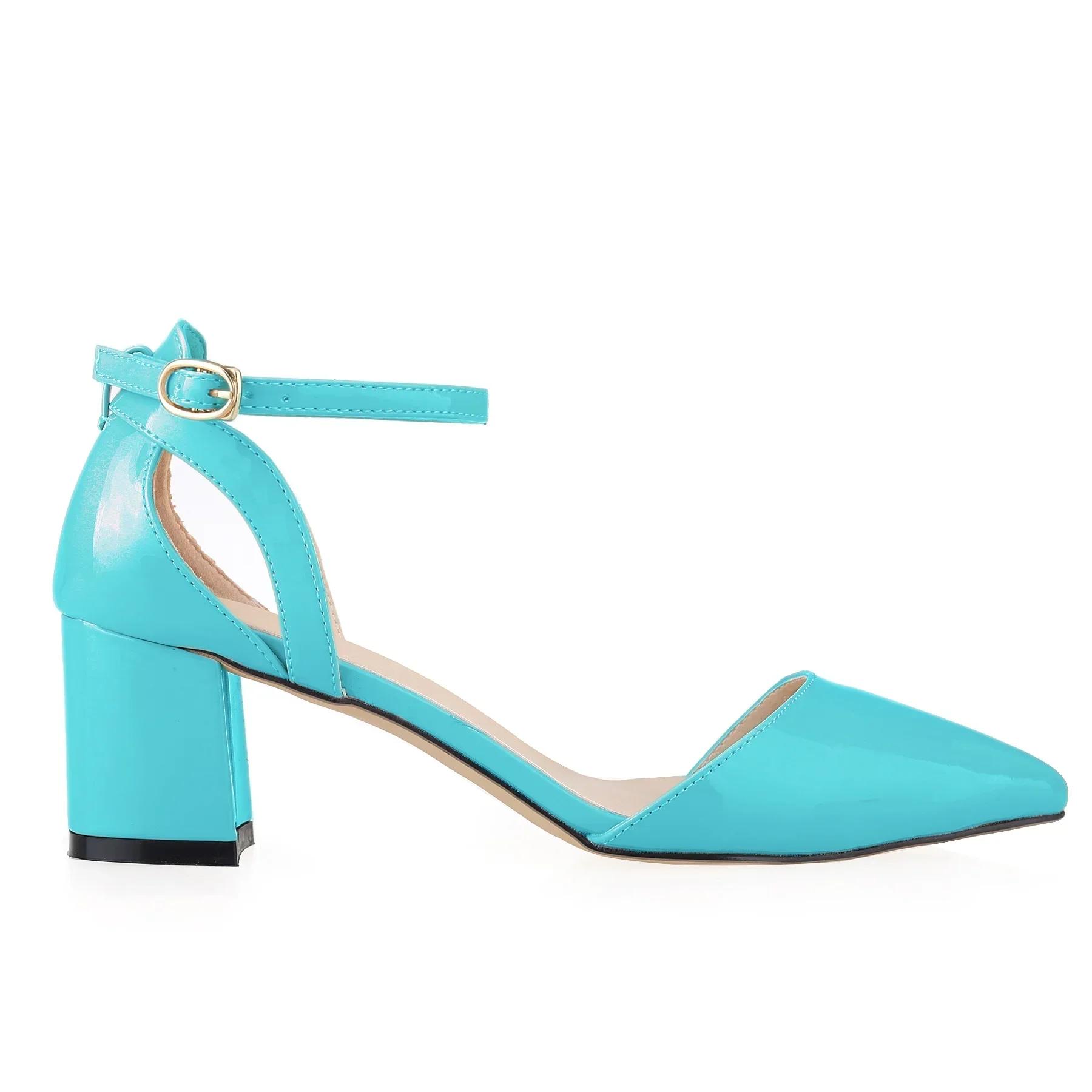 

Женские сандалии Летние Сексуальные 5см Одиночные Рабочие OL Толстый Высокий Каблук Острый Носок Мелкий Вырез Повседневные Вечеринка Красное Платье Свадебная Обувь 35