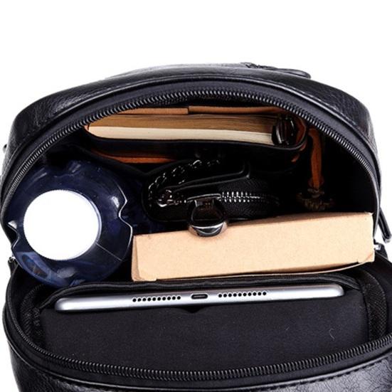 Men Chest Bag Waterproof Faux Leather Crossbody Bag Travel Sling Backpack for Camping Bag Casual Sling