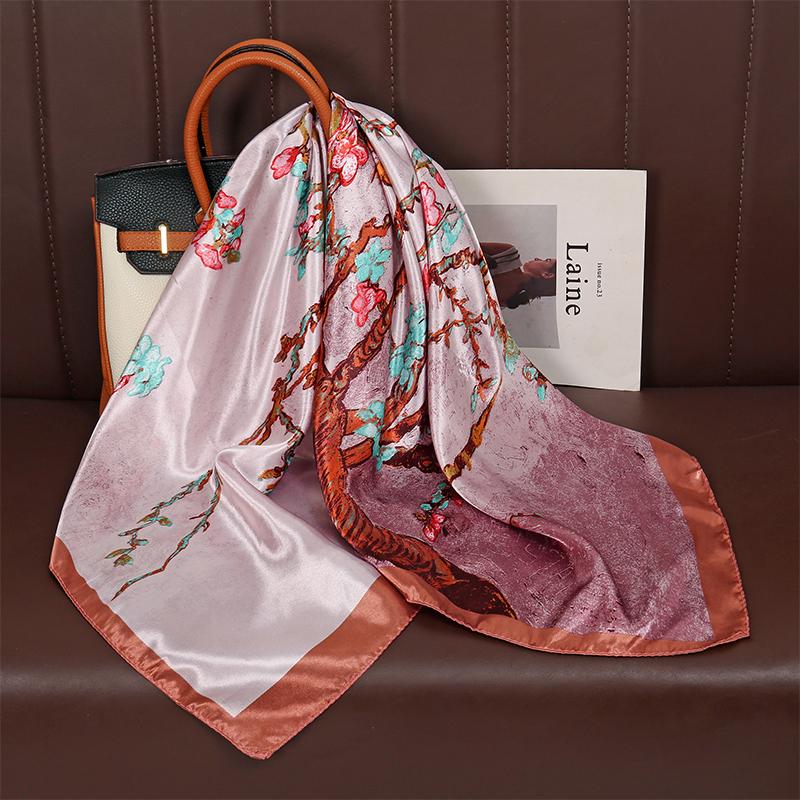 Satin Square Scarf Women Paisley Hijab Elegant  Print Silk Neckerchief Shawl Wraps Headband Handle Hair Accessories Bandana