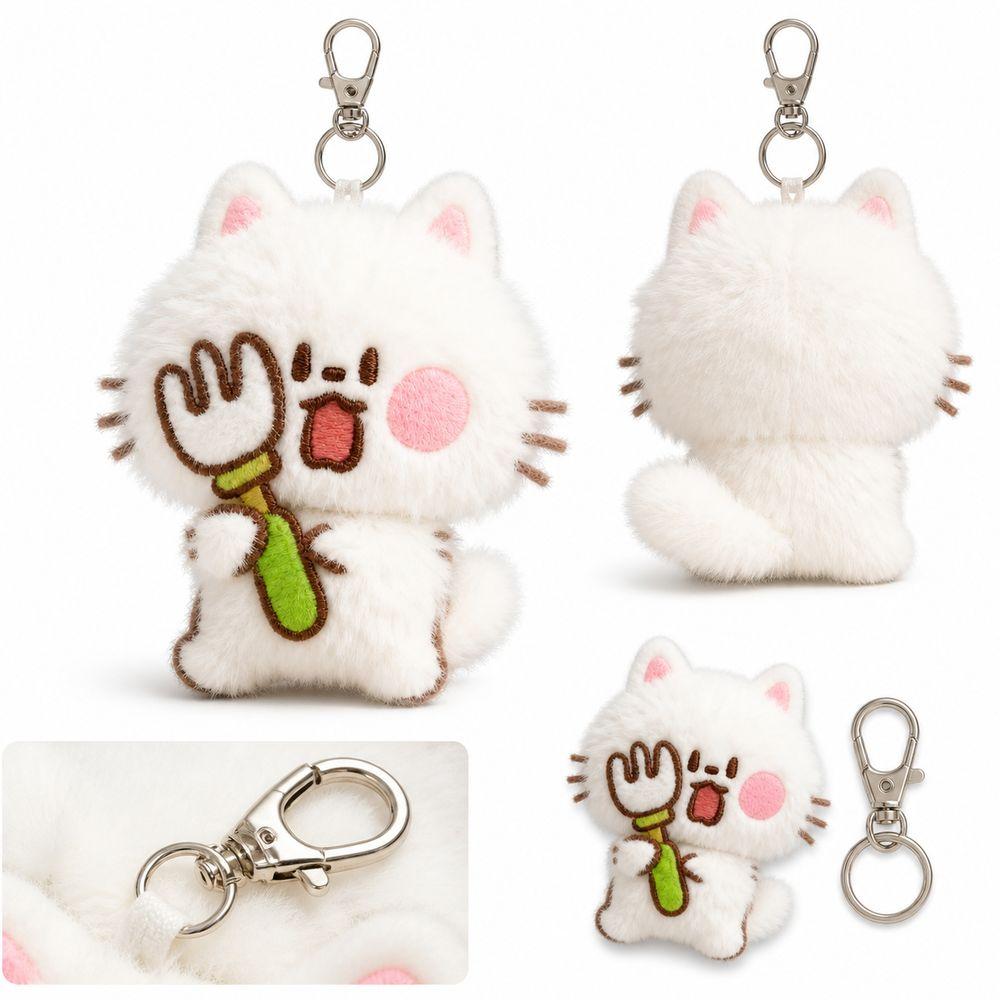 Metal Clip Plush Cat Keychain Soft Touch Kitty Keyring Cute Stuffed Cat Pendant  Key Decoration