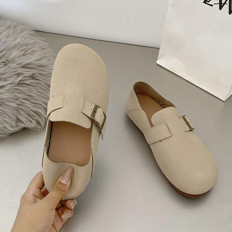

Mori khaki flat-bottomed French women s shoes 2025 autumn and winter new round head light casual lazy single shoes women ins 35 абрикосовый