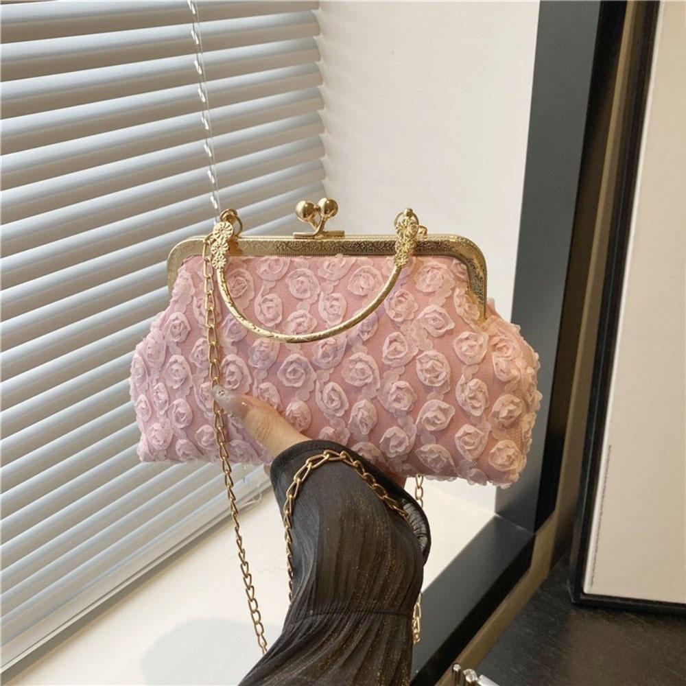 

Сумка на плечо с замком-клипсой в корейском стиле, сумка кроссбоди, элегантная сумка для вечеринок и банкетов, свадебная розовый