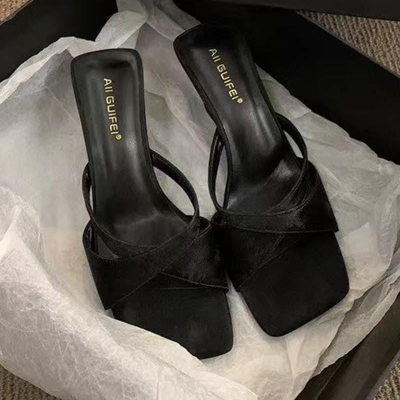 Fashion Women Slippers Mid Heels Fashion Shoes Summer Designer Woman Heeled Sandals 2025 Dress New Slides Luxury Sandallias De Mujer