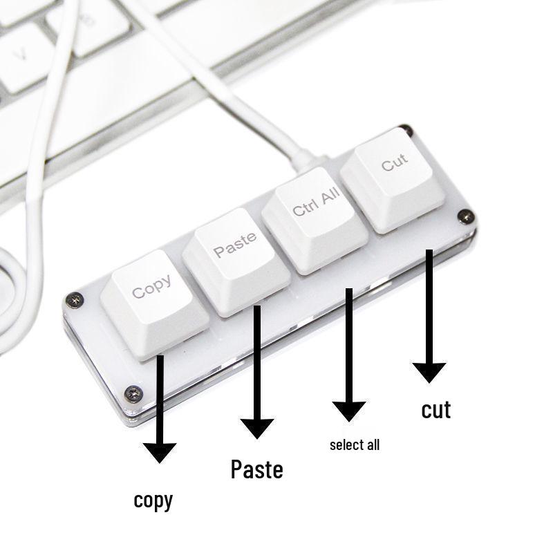 Wired Quick Mini Mechanical Keyboard - 4 Keys: Copy, Paste, Select All, Cut (Black & White)