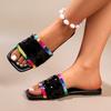 Women's Flat Sequined Sandals New Summer Square Toe Plus Size Slipper