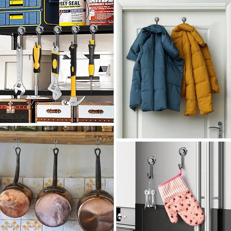 8PCS Magnetic Hooks Heavy Duty Magnets Hook Strong Neodymium Magnet With Swivel Hooks For Home Kitchen Refrigerator
