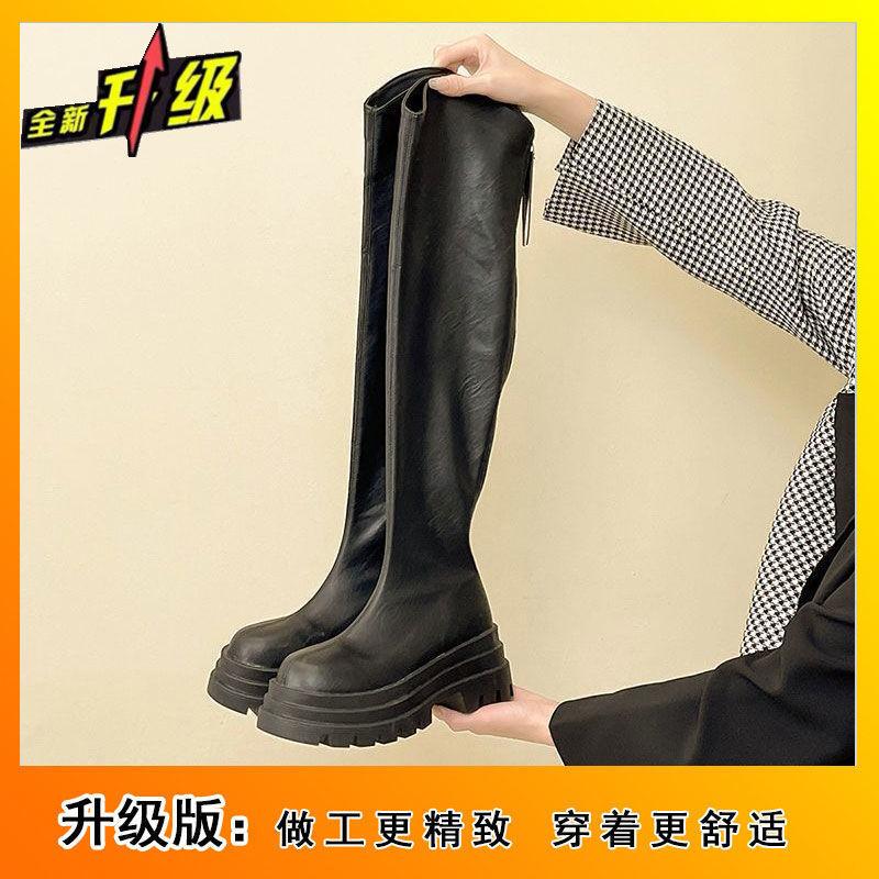 Over-knee elastic boots 2025 autumn new small man looks tall and thin thick heel knight boots tall boots