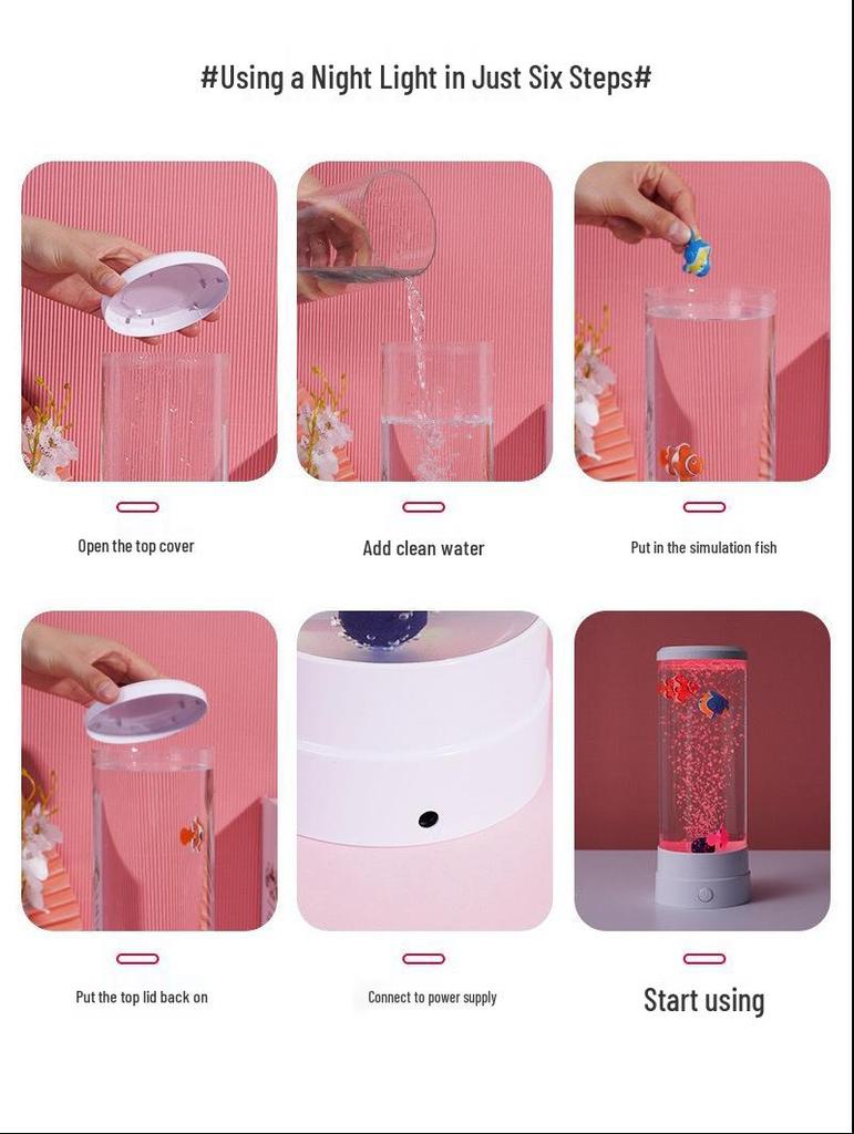 Color-Changing LED Night Light: Bubble Cylinder Fish Tank for Home Decor