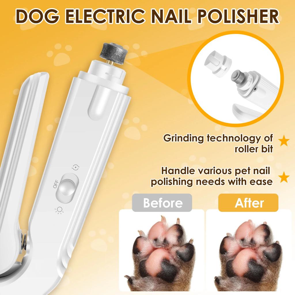2 In 1 Pet Nail Grinder and Clipper Cat Dog Grooming Tool with LED Lights and Splash Guard USB Rechargeable Cat Dog Nail Trimmer