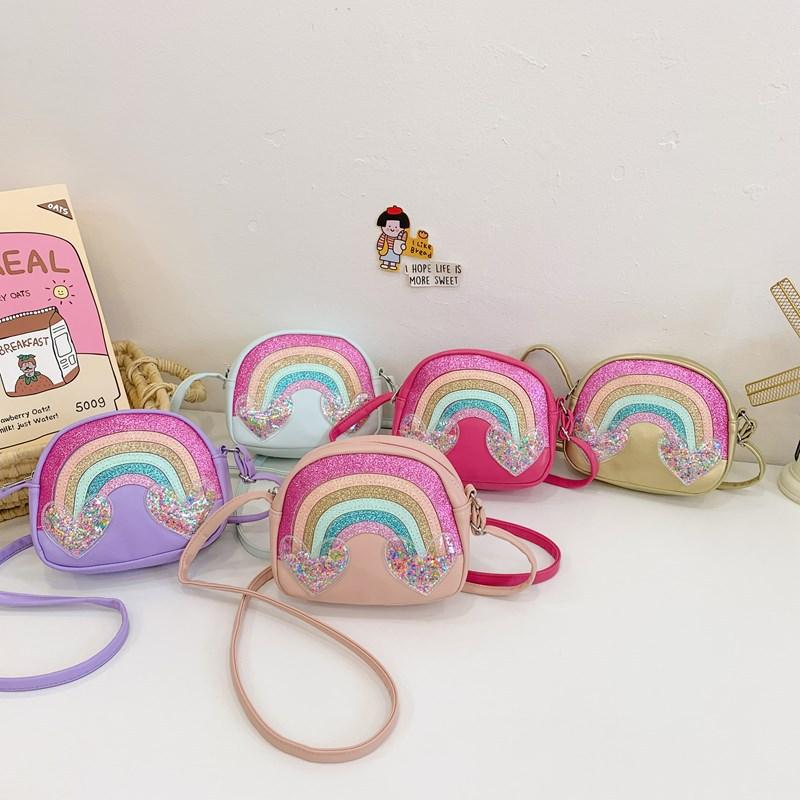 Single-shoulder Bag, Cartoonish and Cute Rainbow Heart-shaped Children's Crossbody Bag, Children's Bag