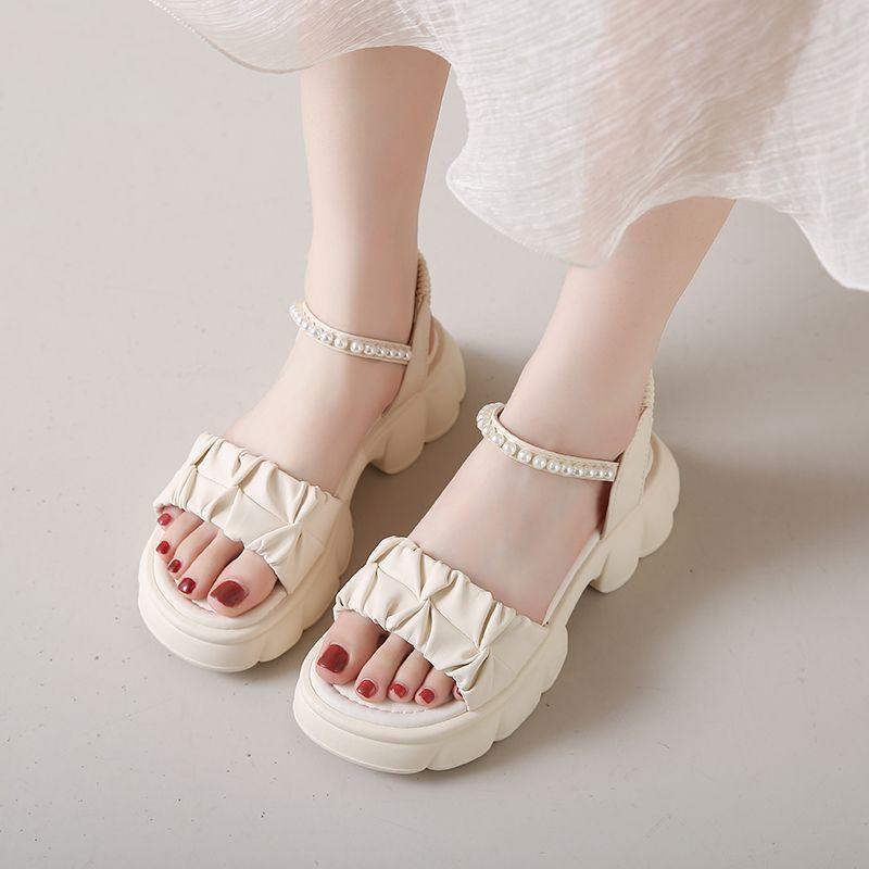 Woman Shoes Platform Pearl Open Toe Sandals for Women Summer 2025 Offers Low Price Comfortable Anti Slip Hot Footwear On Sale