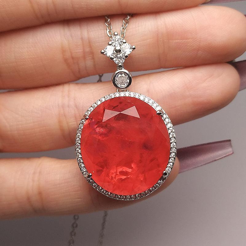 

Симуляция с хлопком, красный камень, круглый кулон, женский высококачественный преувеличенный большой круглый камень, специальный кулон Папалача цвета заката.