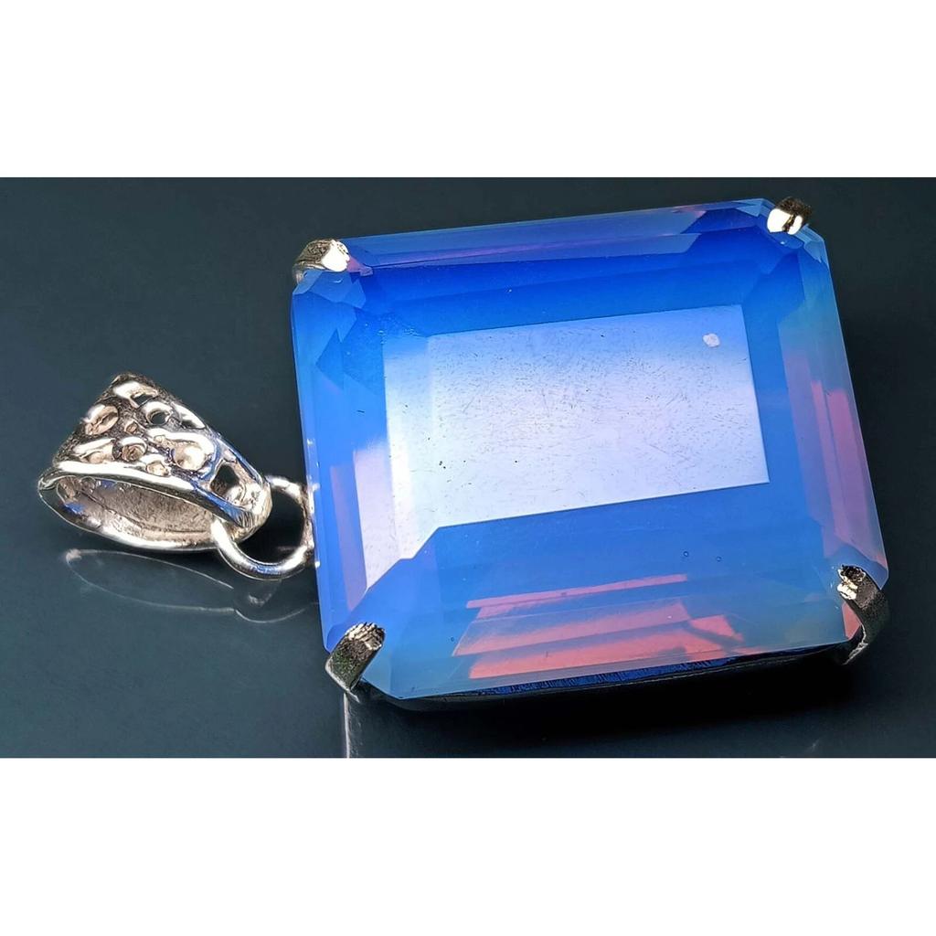 Natural Blue Opal Pendant Locket 94.90 Ct Emerald Cut Certified Fabulous