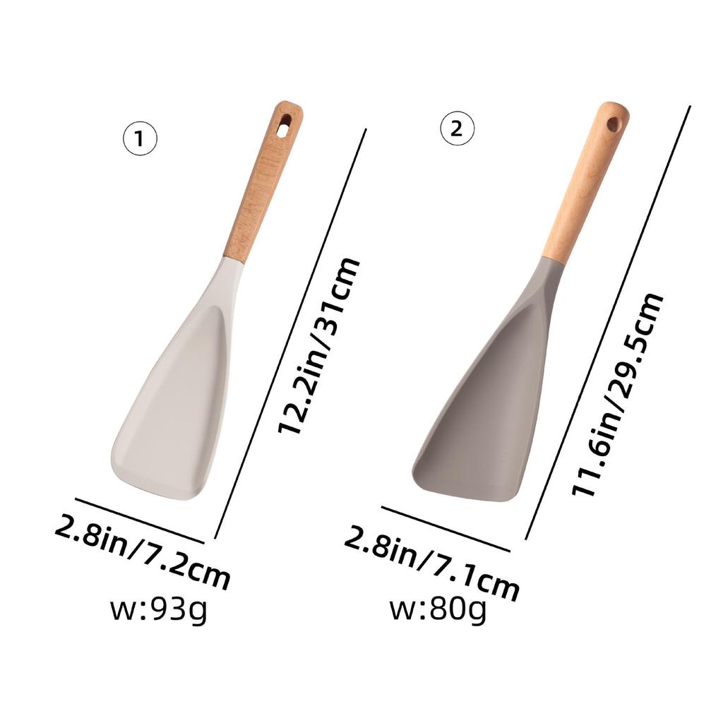 Food-Grade Silicone Spatula with Wooden Handle: Non-Stick, Heat-Resistant Cooking Utensil for Salads, Pans, Rice, and Ice Scooping