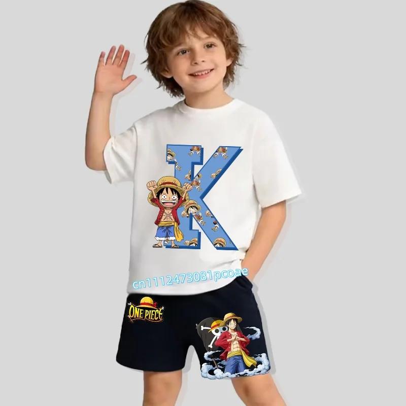 Childrens Pure Cotton ShortSleeved Shorts for Boys Sports Shirt with Cartoon Print Summer TShirt Set