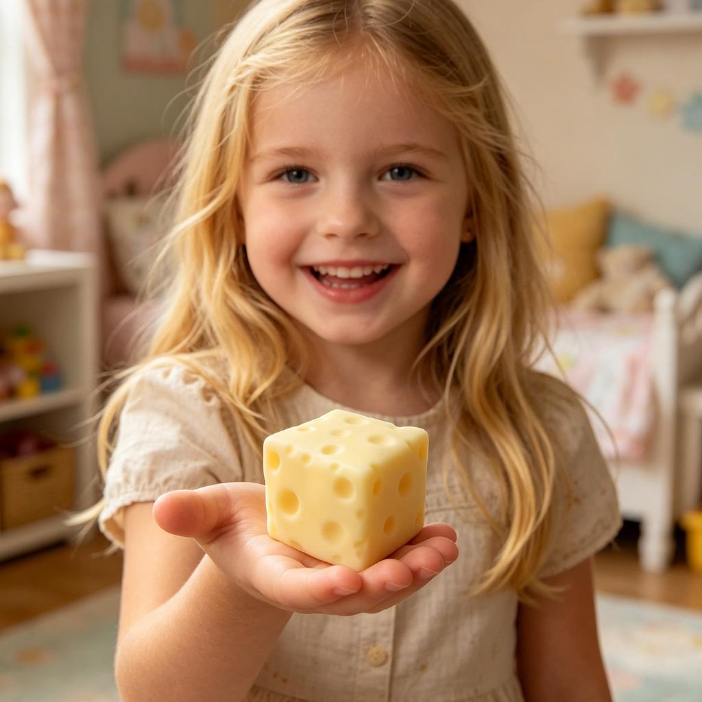 Stress Relief Toy Cheese Shape Squeezable Cube with Flour Filling Soft Textured Relaxation Sensory Play for Office and Home Use