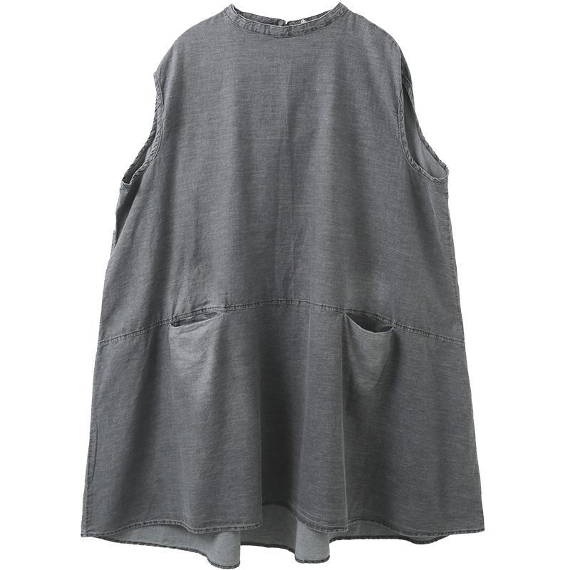 Women Summer Vintage Loose Denim Dress Sleeveless Oversized Casual Holiday Dresses with Pocket