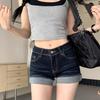 Women's High-Waisted Denim Shorts - Water-Washed, Rolled Hem, Slimming A-Line Fit, Stretchy and Hip-Hugging. Perfect for Summer 2026 Hot Girl Style.