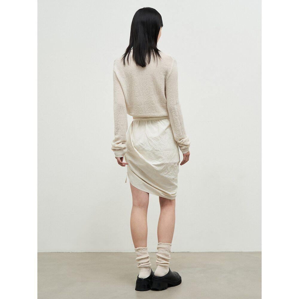 Anggae Wonderer Wrinkle String Mini Skirt Ivory