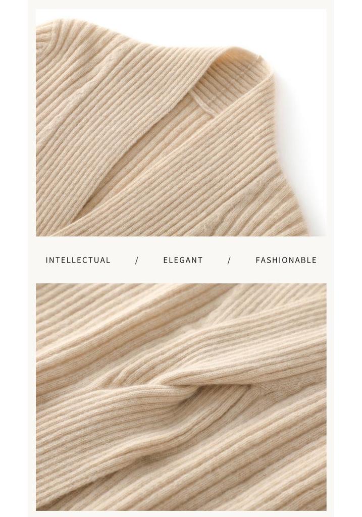 Women's Pure Cashmere V-Neck Cable Knit Sweater - Elegant, Slimming Autumn/Winter Top
