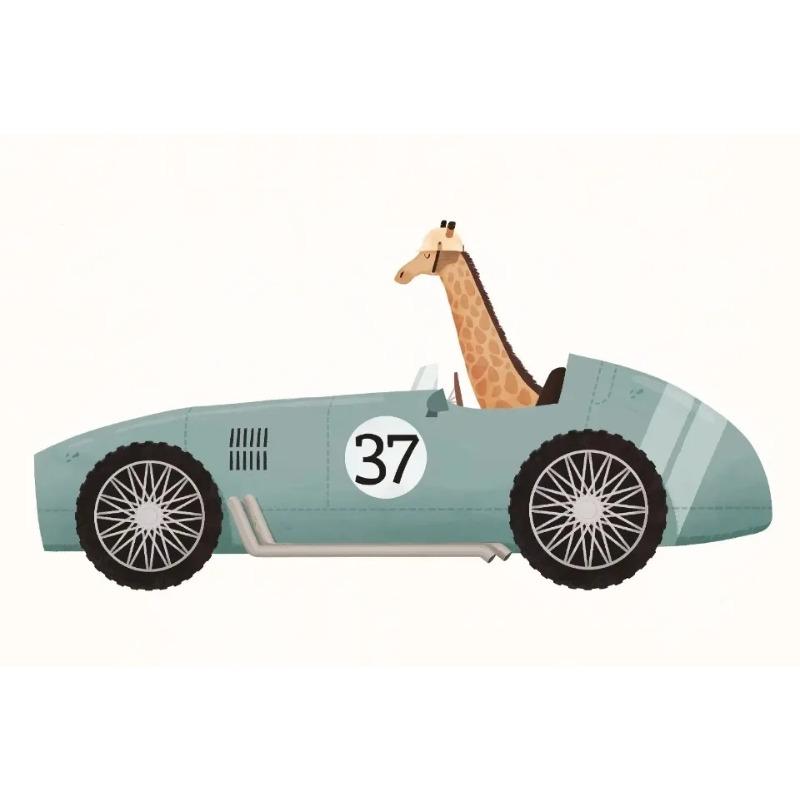 Animals On Cars Cartoon Posters Elephant Giraffe Raccoon Canvas Printing Wall Art Picture for Nursery Living Room Home Deco Gift