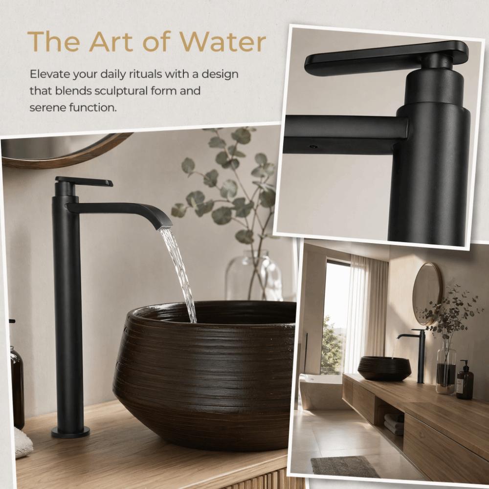 304 Stainless Steel Vessel Sink Faucet Single Cold Water Single Handle Sink Faucet One Hole Black Finish Tall Basin Tap