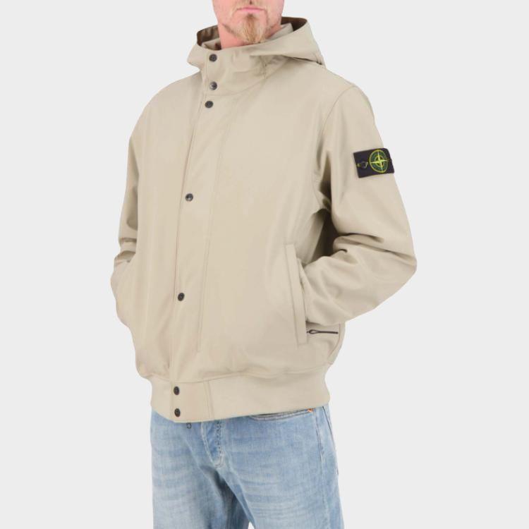 STONE ISLAND Solid Color Hooded Long Sleeve Jacket Men Jackets Beige K1S154100090S0A22-V009A