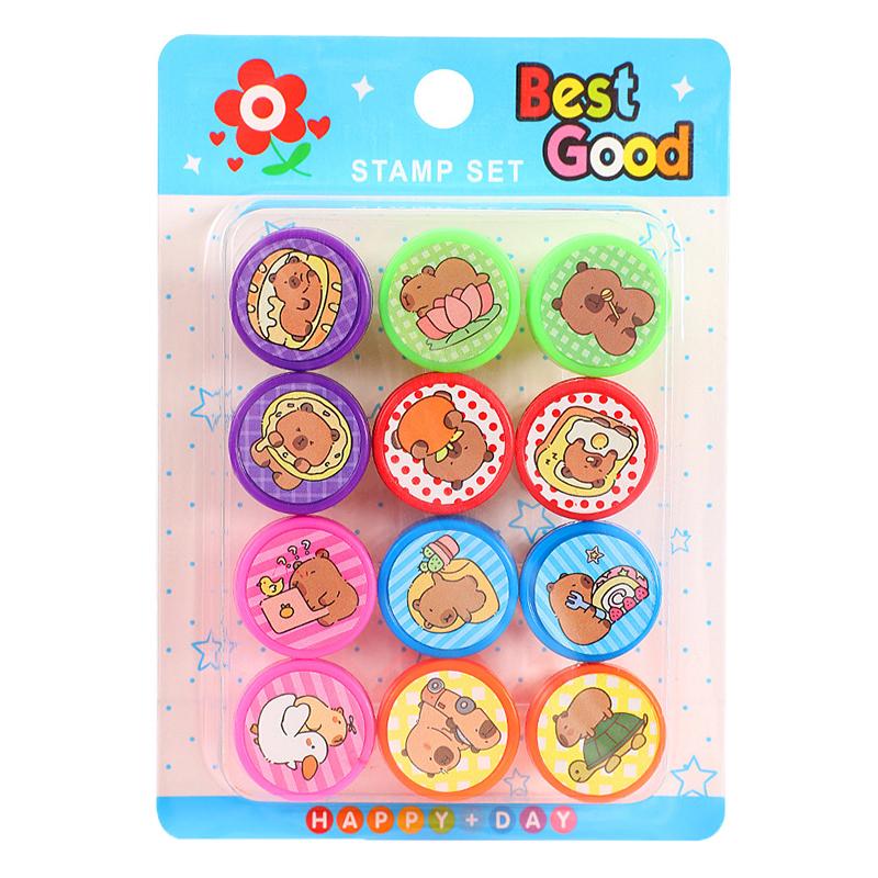 

12 шт./набор мультяшных кавайных капибар самоклеящихся штампов симпатичные самодельные картины фотоальбомы штамп детский приз детские граффити игрушки подарок