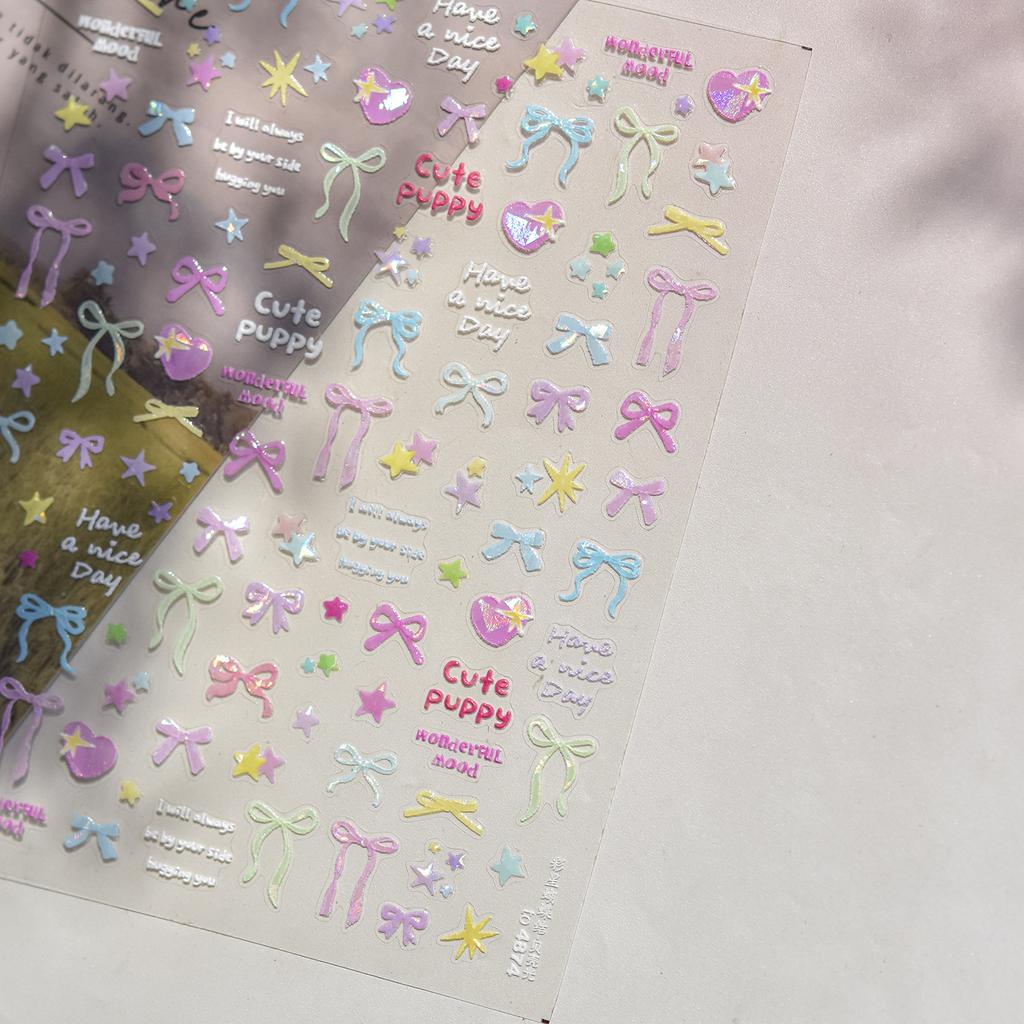 5D Pudding Jelly Dessert Fruit Cherry Pink Claw Print Bowknot Tie Knot Love Heart Stars Nail Art Sticker Adhesive Manicure Decal