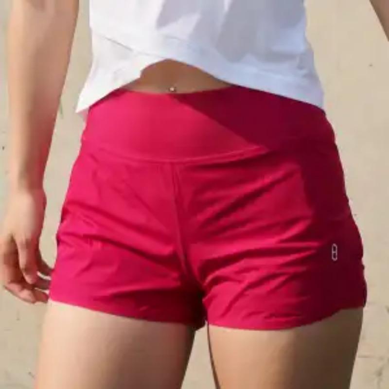 Women's Red High Waist Quick Dry Running Shorts With Liner Athletic Sports Shorts